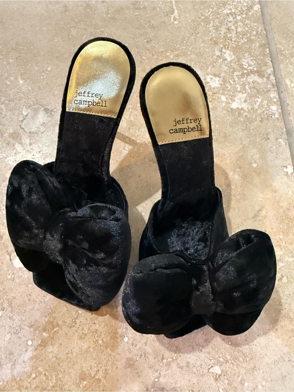 Jeffrey Campbell Black Velvet Bow Slide Mules
